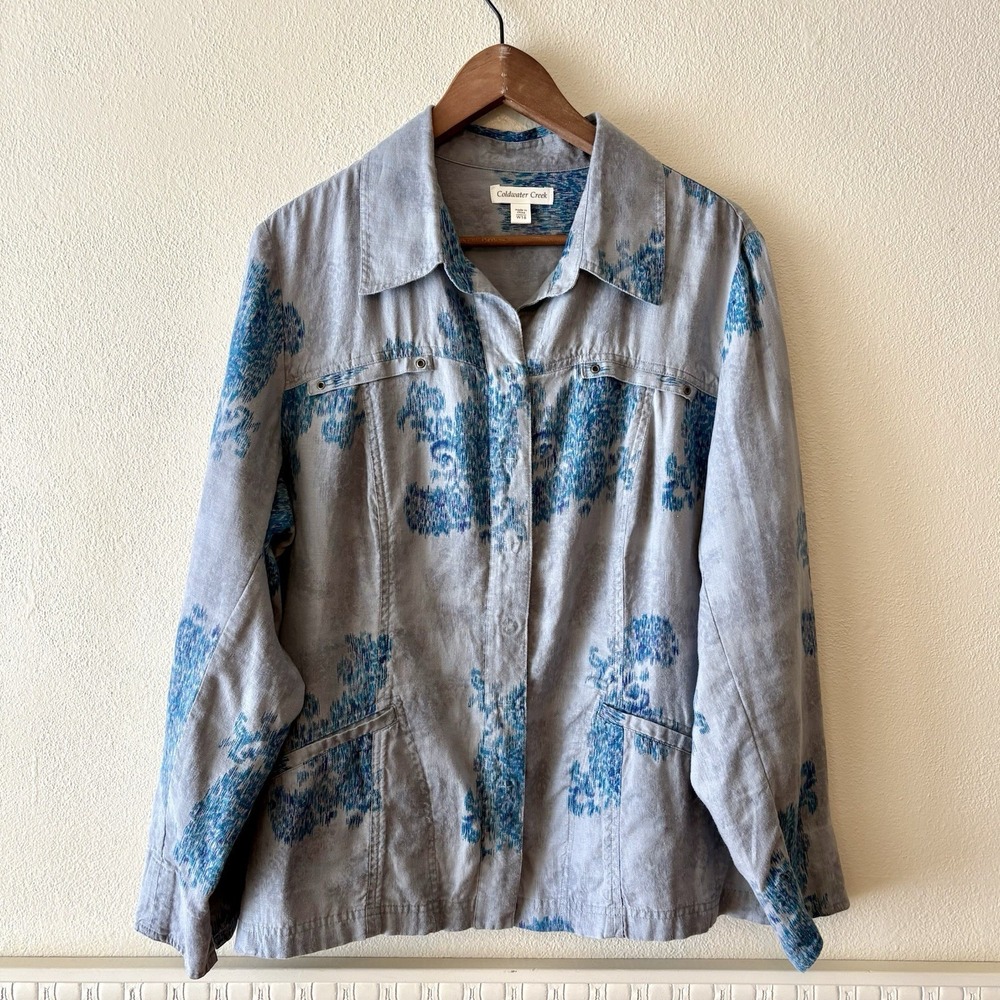 Coldwater Creek 100% linen unlined snap front‎ jacket - Picture 2 of 10